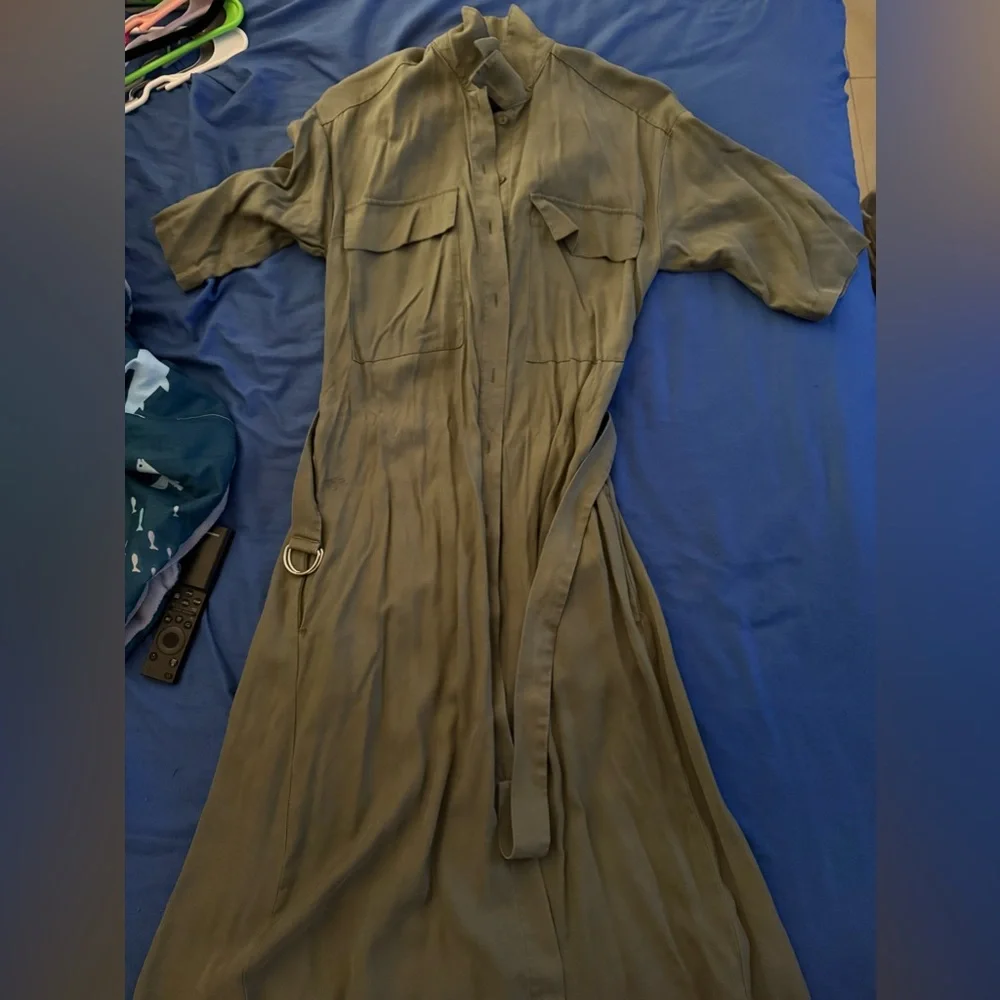 Lacoste Olive Green Button-Down Midi dress - Picture 3 of 8